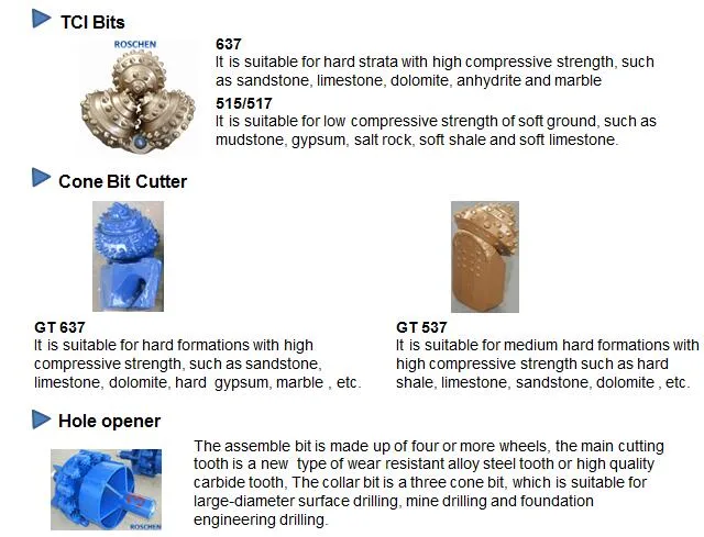 IADC/API/TCI Tungsten Carbide / Steel Tooth /Mill Tooth Tricone Roller (Rock) Bit for Oil/Well Drilling Coal Mining/Codelco Mining Drilling